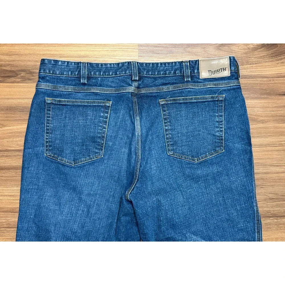 Duluth Trading Flex Ballroom Jeans Men Relaxed Fit Blue Dark Wash Denim Sz 42x30